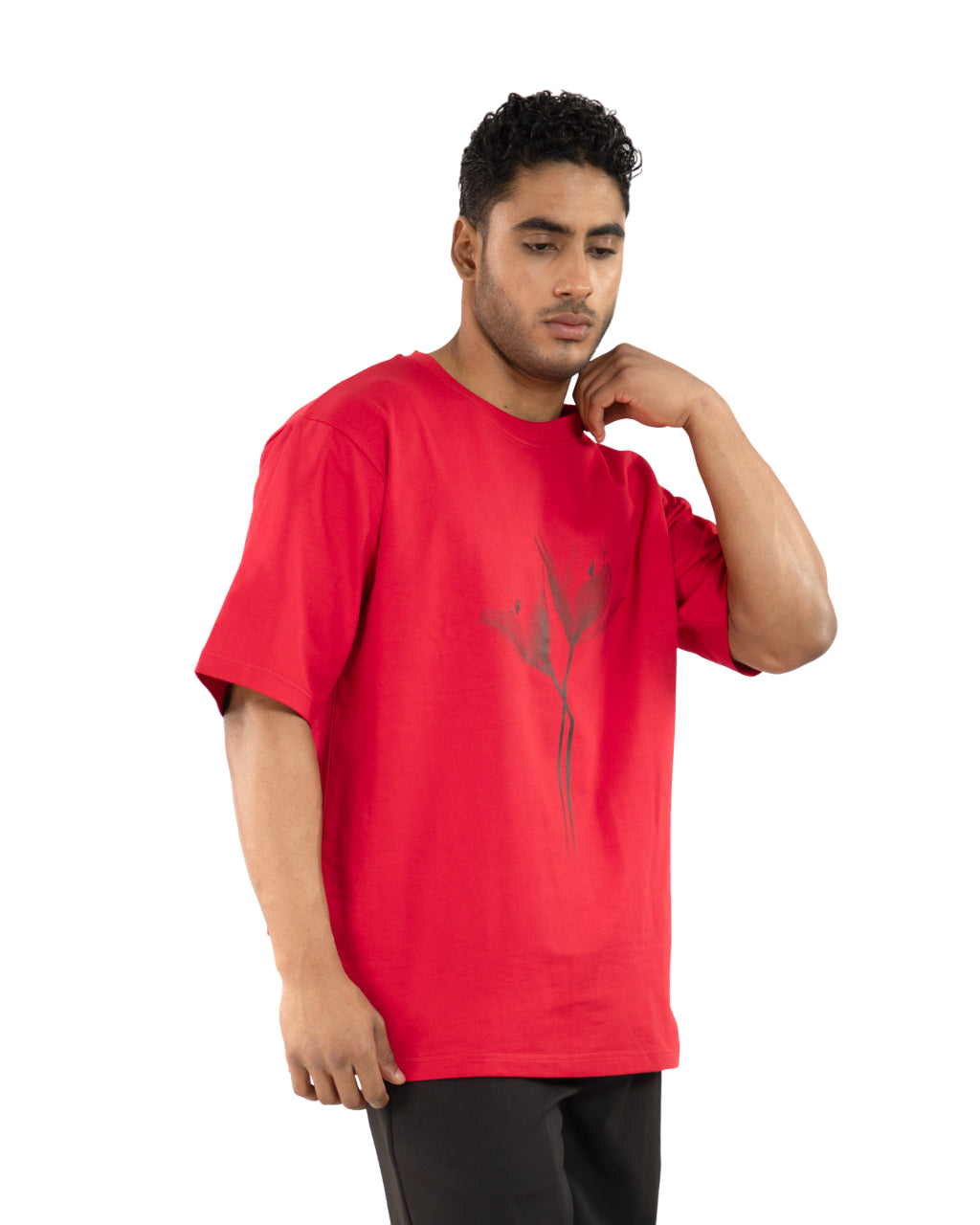 "Men Lily Floral Red Oversized T Shirt right side"